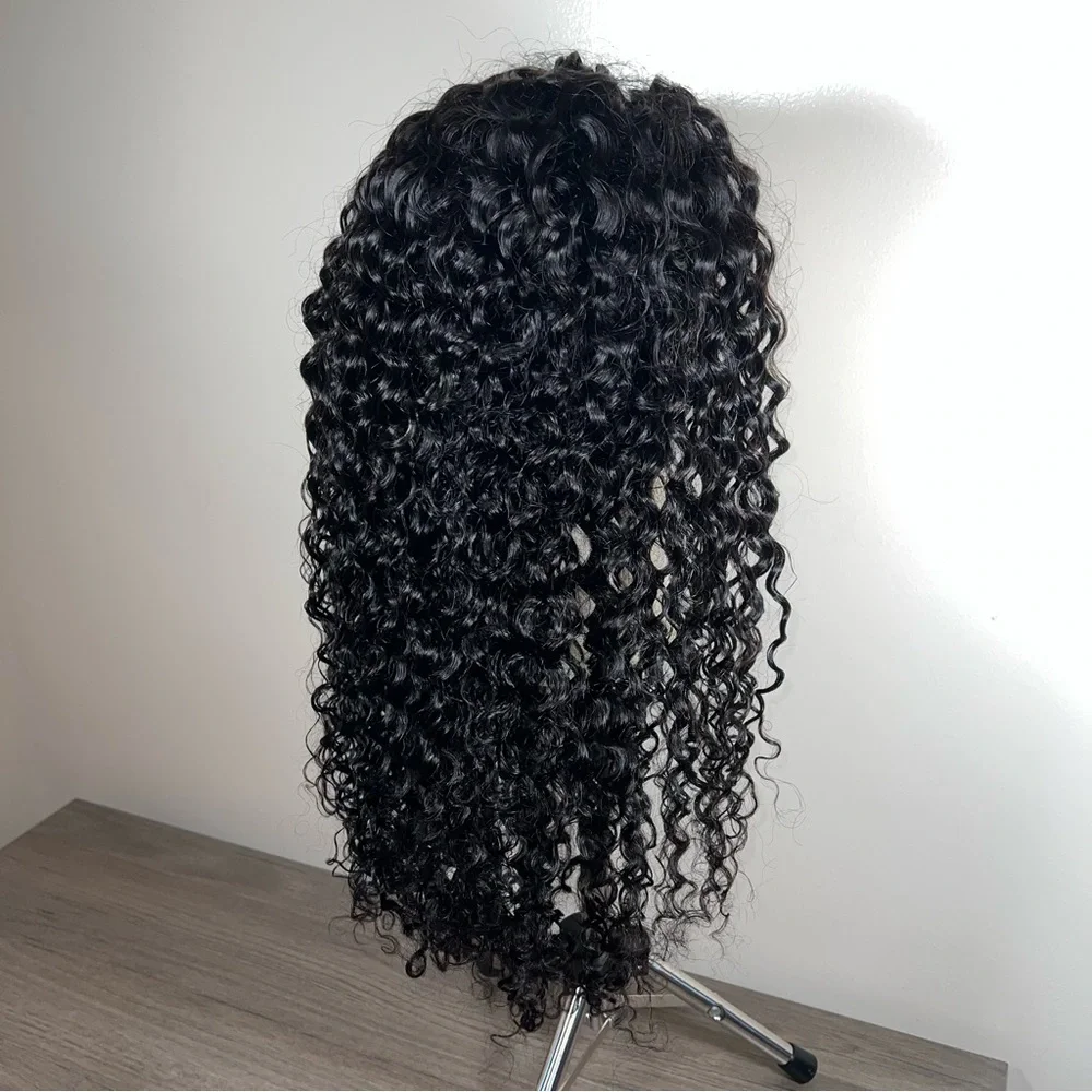 Isee Natural Black Water Wave Human Hair Glueless 26 Inch Half Wig